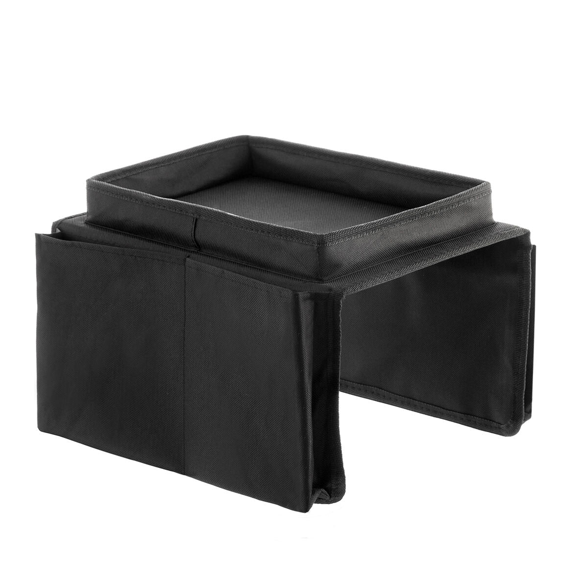 Zwarte Bankstel Tray met Organiser van InnovaGoods met 6 vakken, gemaakt van polyester en katoen, multifunctioneel en flexibel voor afstandsbedieningen.